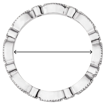 Select an existing ring that fits the desired finger. Measure the internal diameter of the ring (in mm). Use the below chart to determine your ring size.
